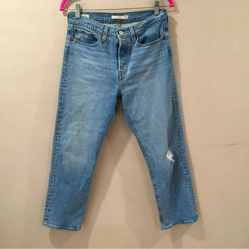 Levi's jeans Premium Womens W28 Wedgie Straight Leg Crop Denim Blue Button-fly - Picture 2 of 8